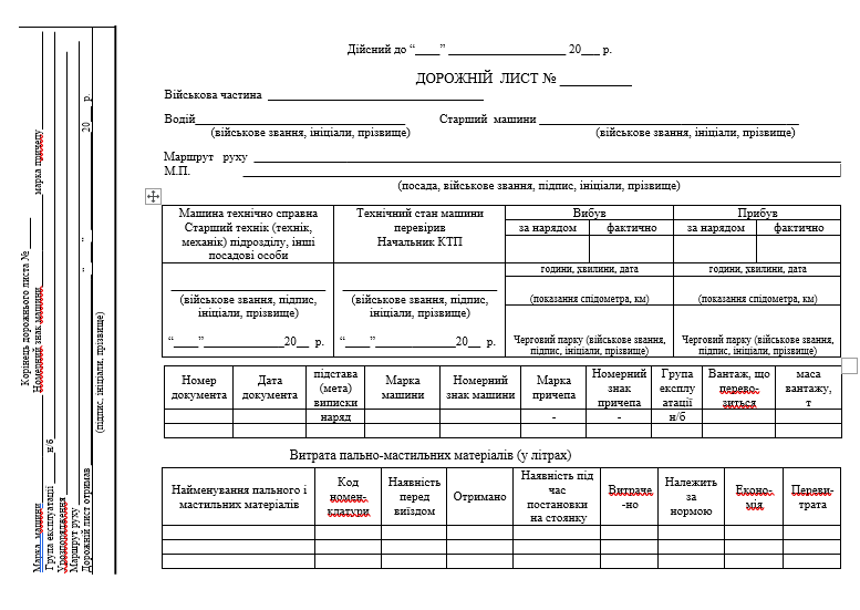 Дорожній лист автомобіля